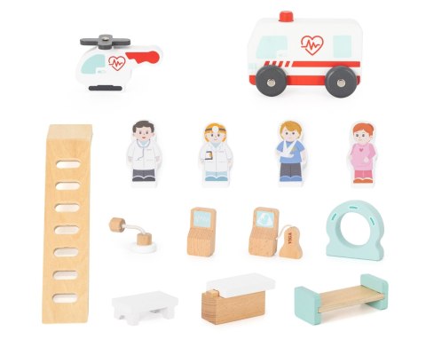 Drewniany szpital zabawka dla dzieci, klocki drewniane, Viga wiek 3+