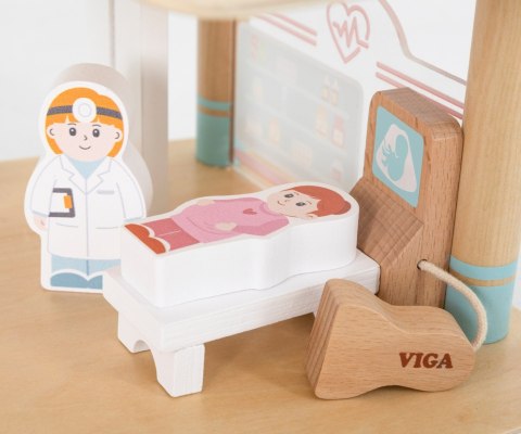 Drewniany szpital zabawka dla dzieci, klocki drewniane, Viga wiek 3+