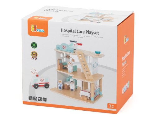 Drewniany szpital zabawka dla dzieci, klocki drewniane, Viga wiek 3+