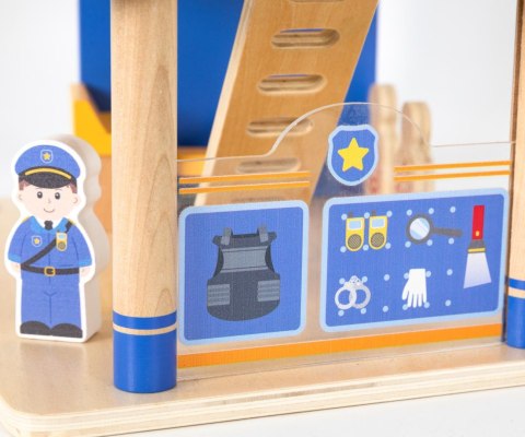 Drewniany komisariat z akcesoriami, 2 poziomy, policja zabawka , Viga 3+