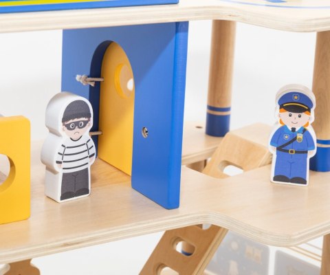 Drewniany komisariat z akcesoriami, 2 poziomy, policja zabawka , Viga 3+