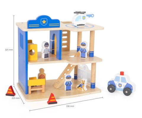 Drewniany komisariat z akcesoriami, 2 poziomy, policja zabawka , Viga 3+