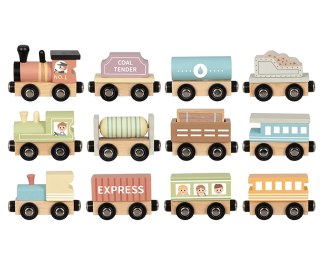 Kolejka drewniana dla dzieci, klocki zestaw 3 lokomotywy + wagony , wiek 3+