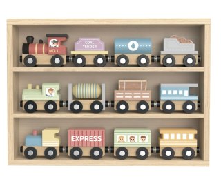 Kolejka drewniana dla dzieci, klocki zestaw 3 lokomotywy + wagony , wiek 3+