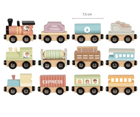 Kolejka drewniana dla dzieci, klocki zestaw 3 lokomotywy + wagony , wiek 3+