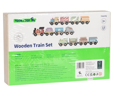 Kolejka drewniana dla dzieci, klocki zestaw 3 lokomotywy + wagony , wiek 3+