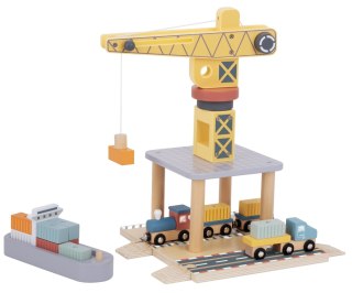 Klocki drewniane - Dźwig Zabawka Morska stacja załadunkowa Tooky Toy, wiek 3+