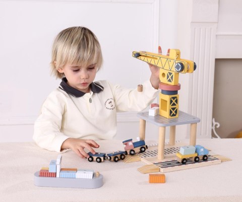 Klocki drewniane - Dźwig Zabawka Morska stacja załadunkowa Tooky Toy, wiek 3+