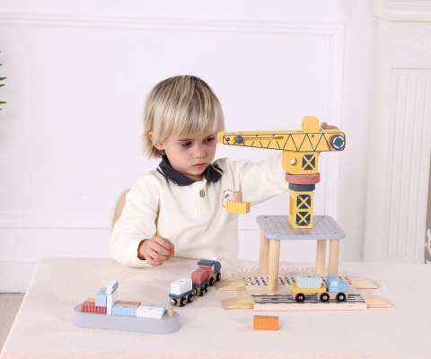 Klocki drewniane - Dźwig Zabawka Morska stacja załadunkowa Tooky Toy, wiek 3+