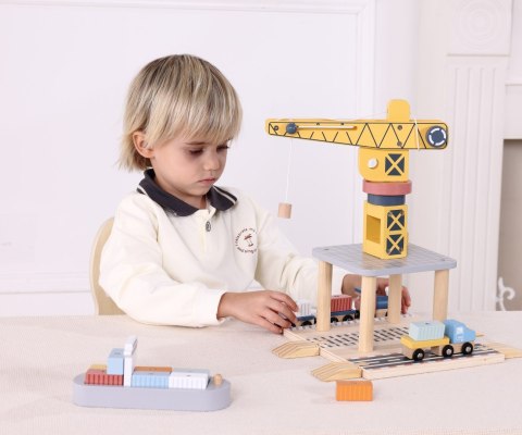 Klocki drewniane - Dźwig Zabawka Morska stacja załadunkowa Tooky Toy, wiek 3+