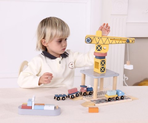 Klocki drewniane - Dźwig Zabawka Morska stacja załadunkowa Tooky Toy, wiek 3+