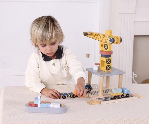 Klocki drewniane - Dźwig Zabawka Morska stacja załadunkowa Tooky Toy, wiek 3+