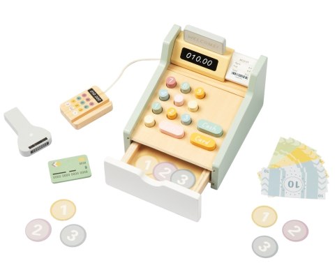 Drewniana kasa sklepowa fiskalna dla dziecka Tooky Toy, wiek 3+