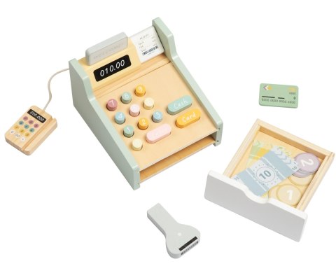 Drewniana kasa sklepowa fiskalna dla dziecka Tooky Toy, wiek 3+