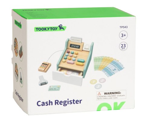 Drewniana kasa sklepowa fiskalna dla dziecka Tooky Toy, wiek 3+
