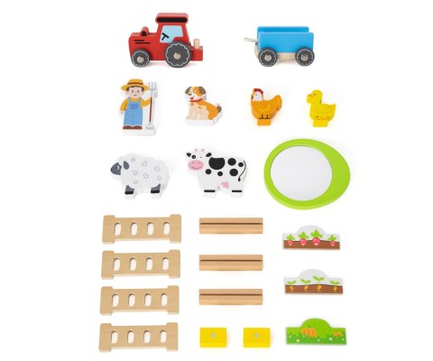 Drewniana farma zabawka dla dzieci, klocki figurki zwierząt, Viga, wiek 3+