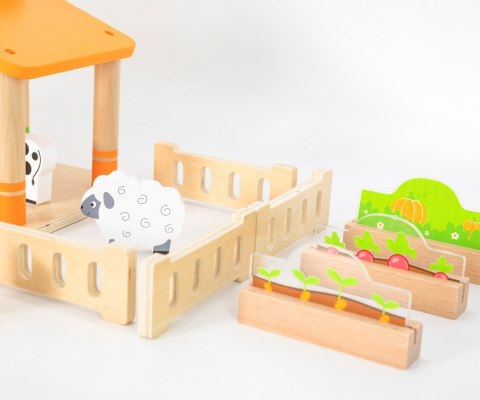 Drewniana farma zabawka dla dzieci, klocki figurki zwierząt, Viga, wiek 3+