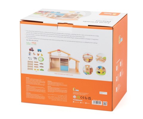 Drewniana farma zabawka dla dzieci, klocki figurki zwierząt, Viga, wiek 3+