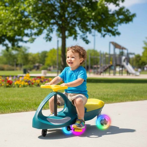 Jeździk grawitacyjny dla dzieci, świecące koła LED, zielono-żółty, wiek 3+