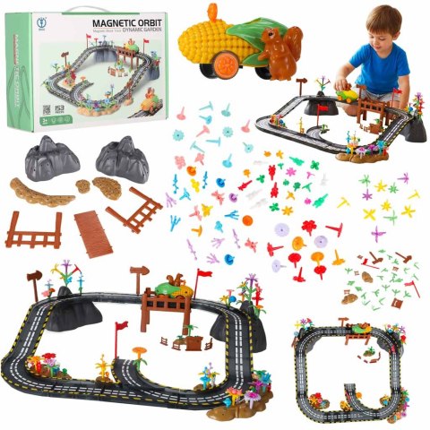 Tor wyścigowy samochodowy dla 3 latka, zestaw konstrukcyjny magnetyczny