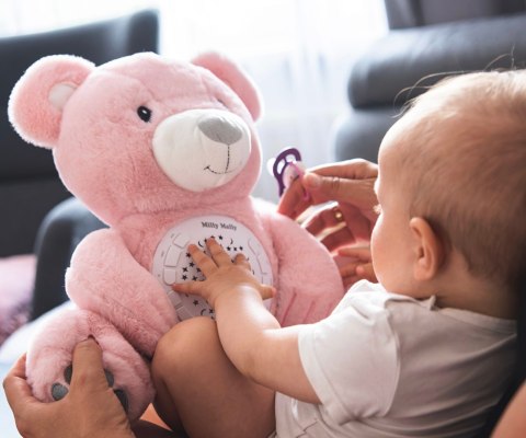 Zabawka pluszowa z Projektorem grający kołysanki usypiający Różowy Miś 0m+