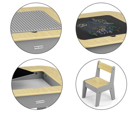 Milly Mally Zestaw mebli Olaf Blocks - Stolik i dwa krzesełka Dark Grey EMP