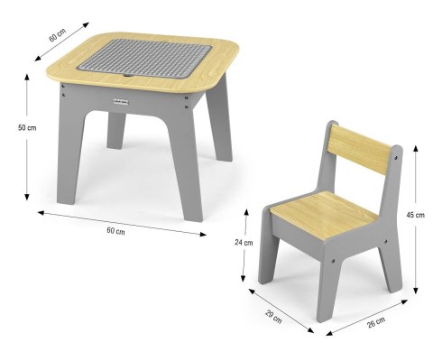 Milly Mally Zestaw mebli Olaf Blocks - Stolik i dwa krzesełka Dark Grey EMP