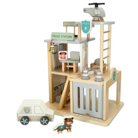 Policja drewniana zabawka - garaż, komisariat, radiowóz, helikopter