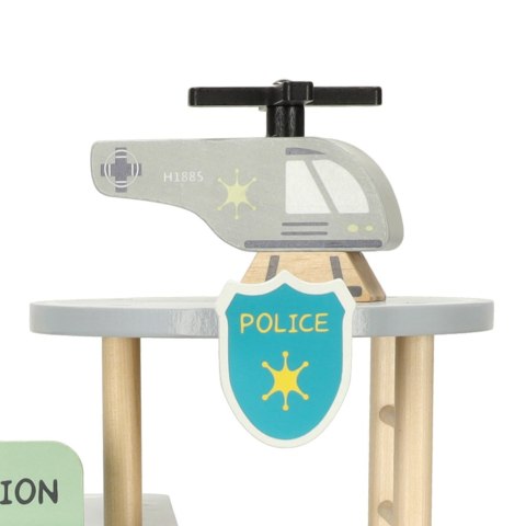 Policja zabawka - drewniany garaż, komisariat, radiowóz, helikopter wiek 3+