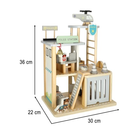 Policja zabawka - drewniany garaż, komisariat, radiowóz, helikopter wiek 3+