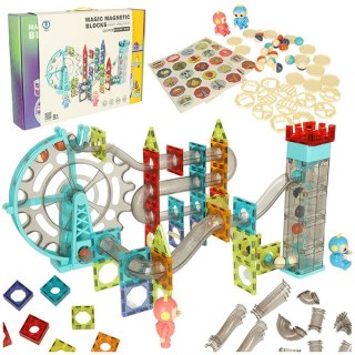 Klocki magnetyczne konstrukcyjne 3d grający tor kulkowy - zestaw 118el, 3+