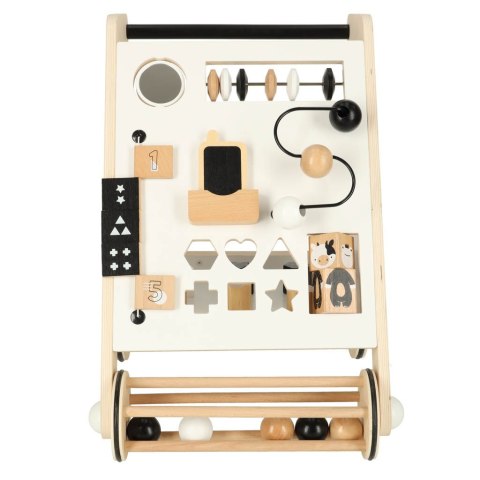 Pchacz drewniany dla dziecka, chodzik, tablica manipulacyjna i sorter, 12m+