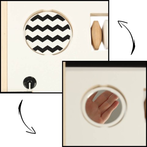 Pchacz drewniany dla dziecka, chodzik, tablica manipulacyjna i sorter, 12m+