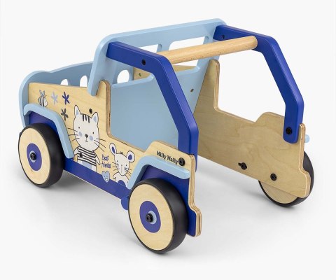 Pchacz do nauki chodzenia dla dzieci, chodzik drewniany, Niebieski, 12m+