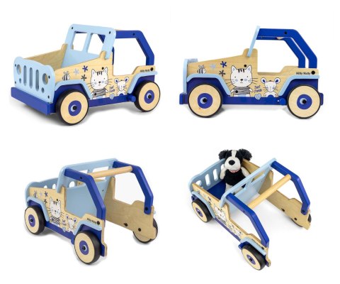 Pchacz do nauki chodzenia dla dzieci, chodzik drewniany, Niebieski, 12m+