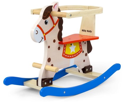 Konik na biegunach drewniany dla dziecka Milly Mally Lucky Blue wiek 12m+