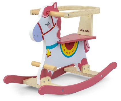 Konik na biegunach drewniany dla dziecka - Milly Mally Lucky Pink wiek 12m+