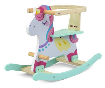 Konik na biegunach drewniany z oparciem Milly Mally Lucky Unicorn wiek 12m+