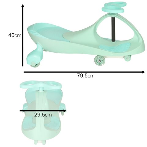Jeździk grawitacyjny dziecięcy dla 3 latka, świecące koła LED, miętowy