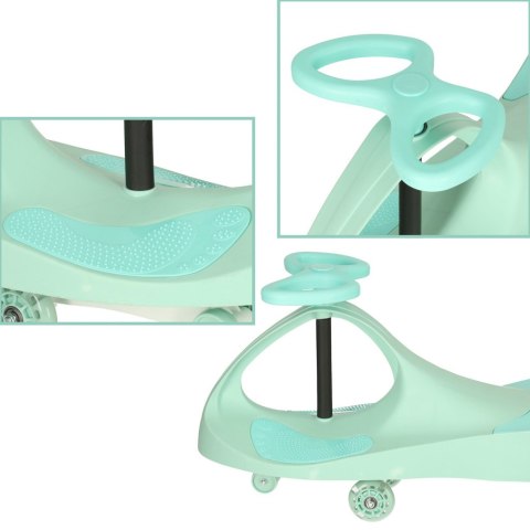 Jeździk grawitacyjny dziecięcy dla 3 latka, świecące koła LED, miętowy